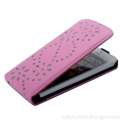 Diamond Vertical Flip Leather Case for iPhone 4 and 4S with Pink Color